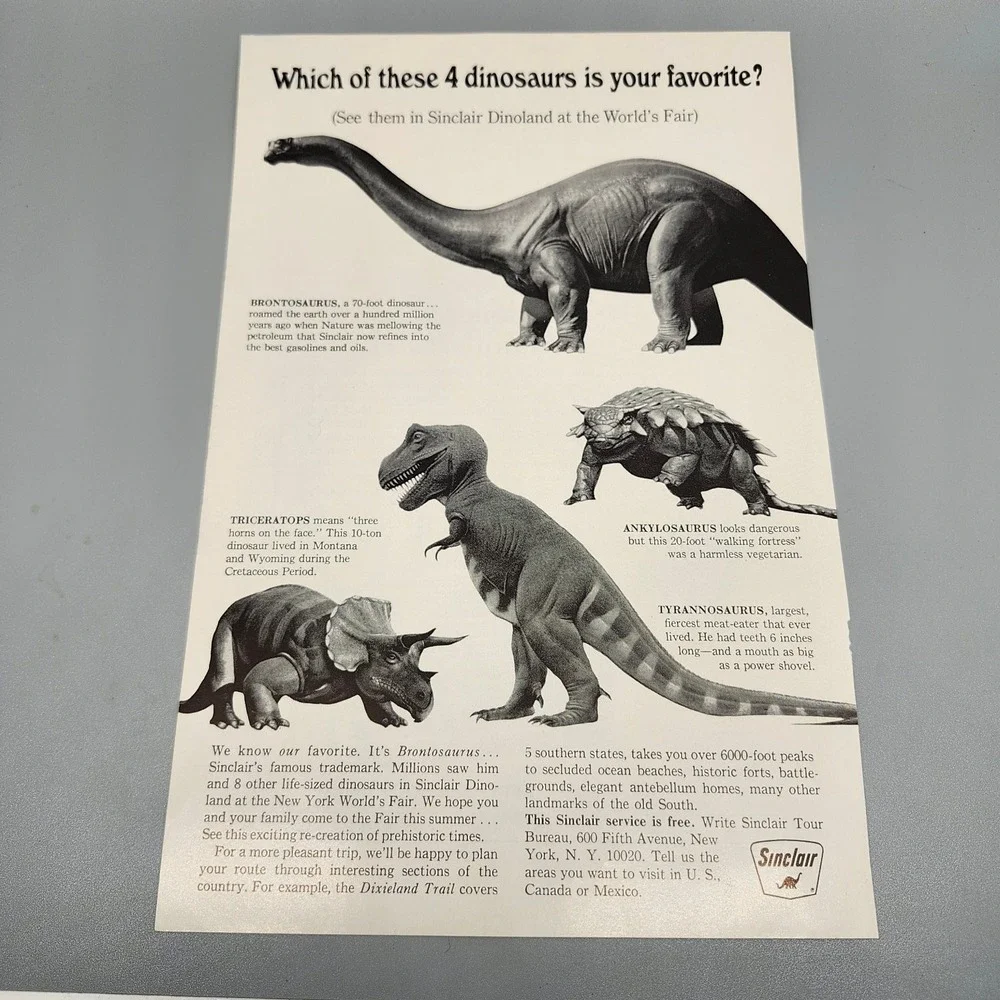 Sinclair Dinosaurs Magazine Ad 1960s New York World's Fair